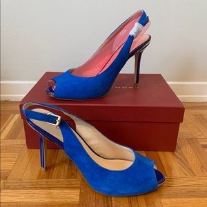 Playa Blue Suede Peep-toe Slingbacks